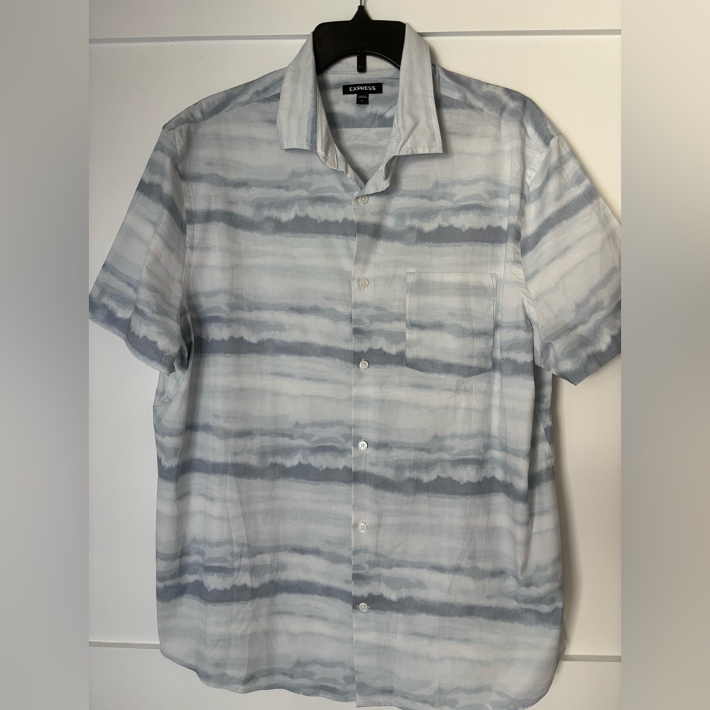 Express Men's Blue and White Striped Shirt size XL